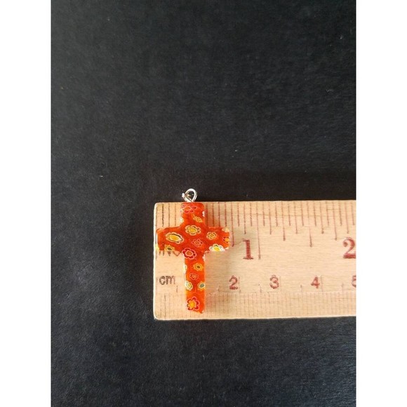 Millefiori Burnt Orange Cross Pendant - Picture 8 of 10